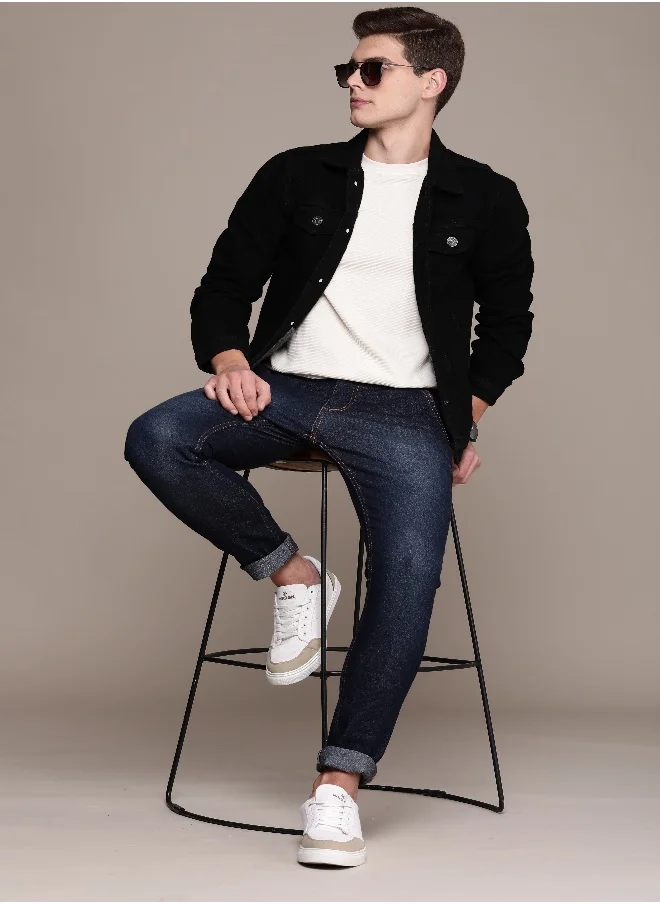 HIGH STAR Men Black Solid Denim Jacket