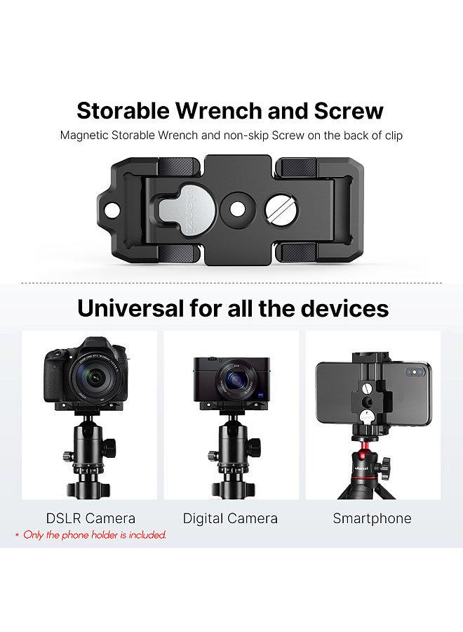 Ulanzi ST-15 2-in-1 Arca-Swiss Quick Release Plate Foldable Phone Holder Clamp Aluminum Alloy with Cold Shoe Mount 1/4 Inch Screw for DSLR ILDC Camera Smartphone
