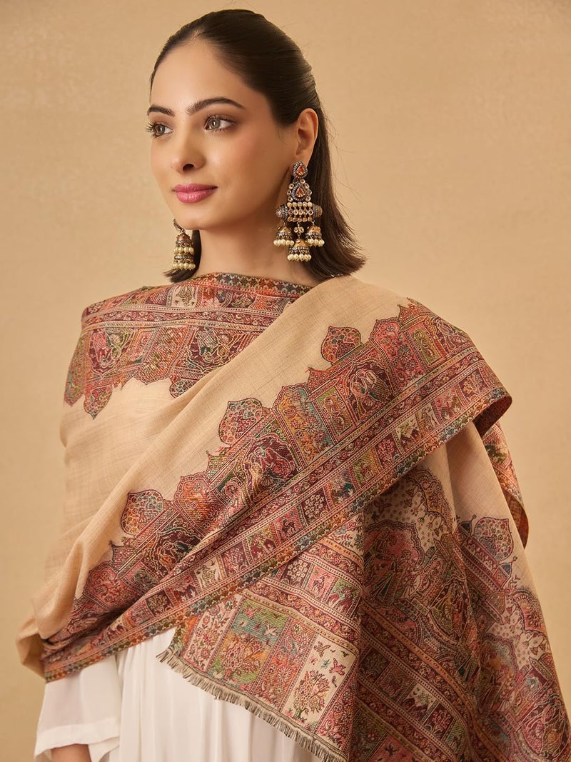 Pashmoda Women Arcadia Borders Kashmiri Jamawar Woven Design Shawl (Size: 40x80in, 101x203cm) SECS55 - Image 5