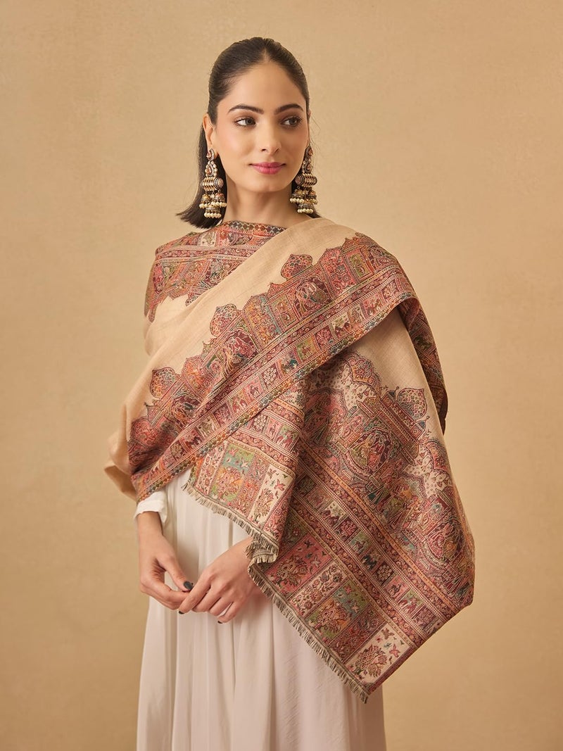 Pashmoda Women Arcadia Borders Kashmiri Jamawar Woven Design Shawl (Size: 40x80in, 101x203cm) SECS55 - Image 3
