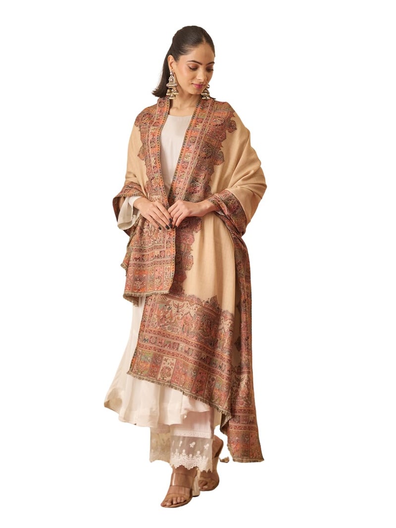 Pashmoda Women Arcadia Borders Kashmiri Jamawar Woven Design Shawl (Size: 40x80in, 101x203cm) SECS55 - Image 1