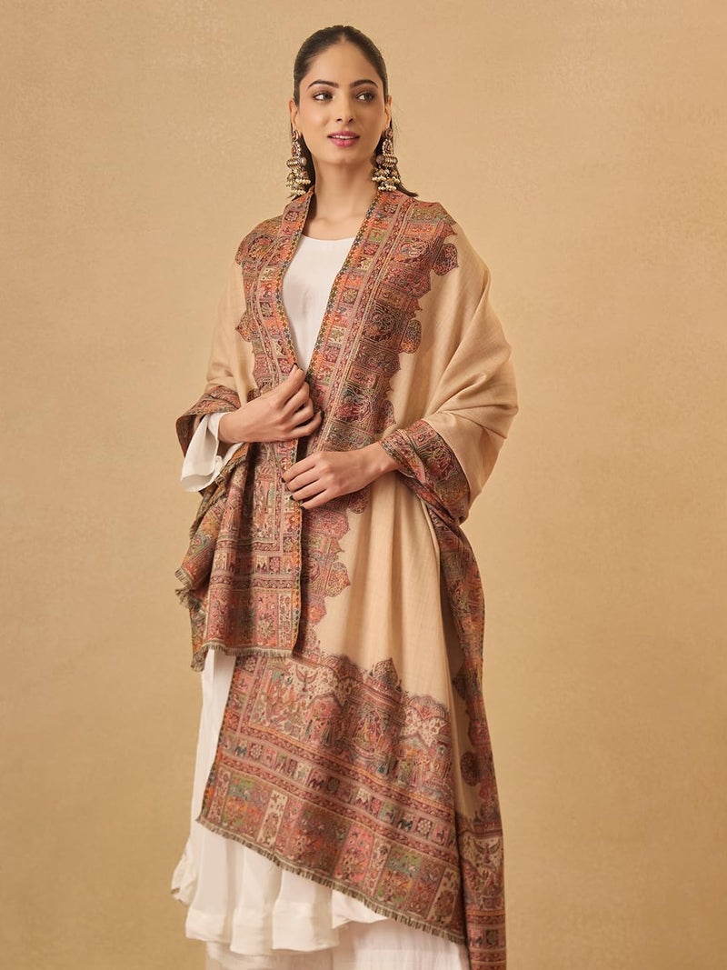 Pashmoda Women Arcadia Borders Kashmiri Jamawar Woven Design Shawl (Size: 40x80in, 101x203cm) SECS55 - Image 4