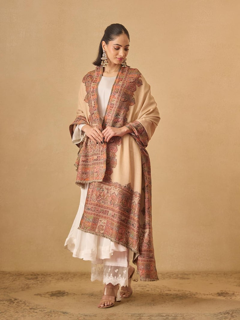Pashmoda Women Arcadia Borders Kashmiri Jamawar Woven Design Shawl (Size: 40x80in, 101x203cm) SECS55 - Image 2