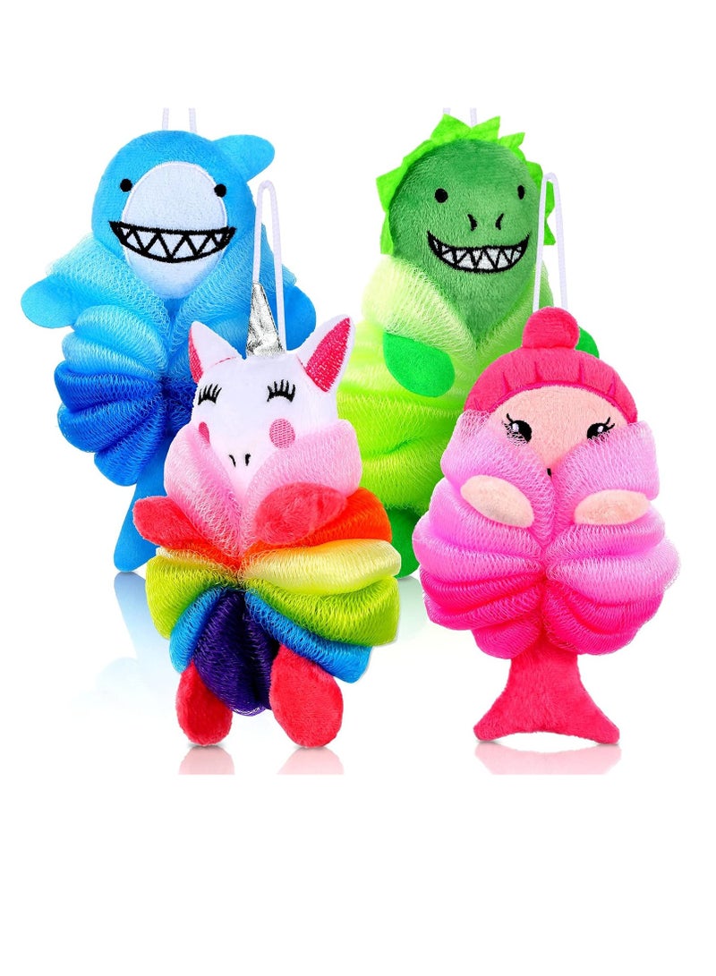 Tatuo 4 Pcs Animal Bath Loofahs Woman Body Loofah Cartoon Shower Loofahs Cute Bath Sponge Pouf Body Scrubbers Mesh Loofah Sponge for Shower Woman Washing Exfoliating, 4 Style - Image 1