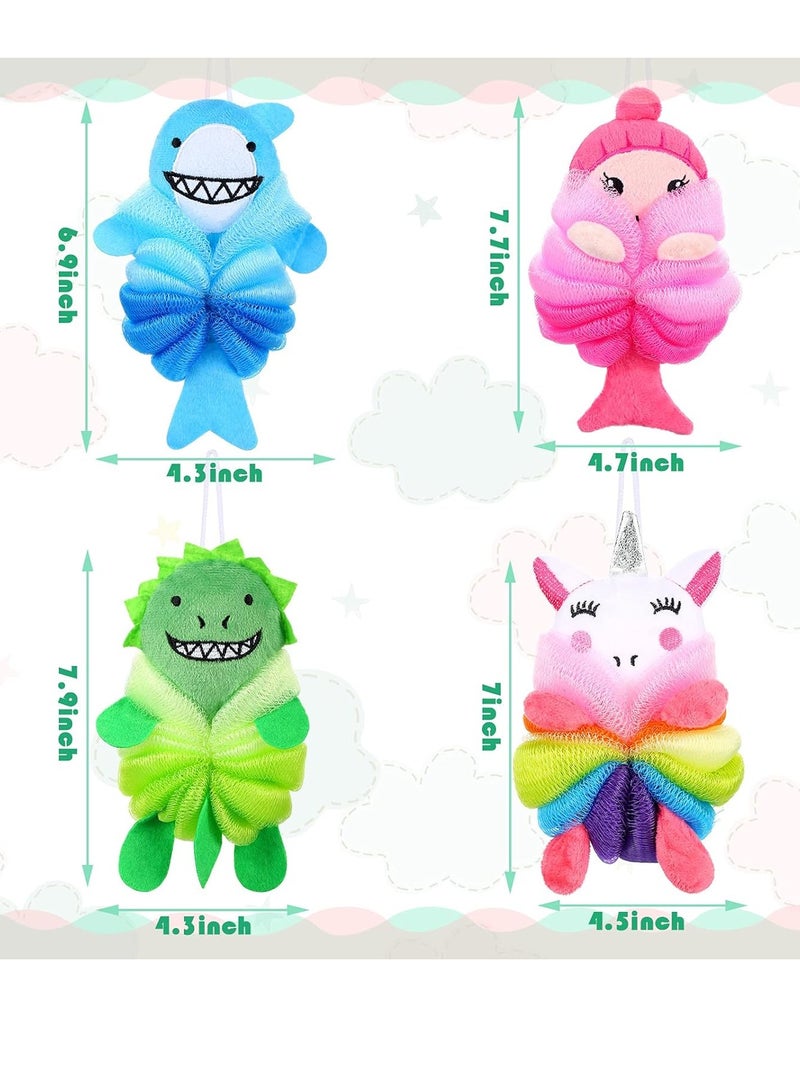 Tatuo 4 Pcs Animal Bath Loofahs Woman Body Loofah Cartoon Shower Loofahs Cute Bath Sponge Pouf Body Scrubbers Mesh Loofah Sponge for Shower Woman Washing Exfoliating, 4 Style - Image 3