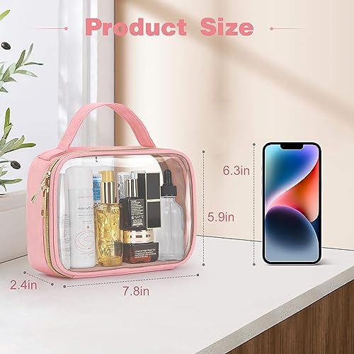 Wedama TSA Approved Toiletry Bag, 4 Pack Clear Makeup Bags with Handles, Quart Size Toiletry Bags, PVC Clear Cosmetic Bags for Women and Men, Carry on Airport Airline Compliant Bag, Pink - Image 3