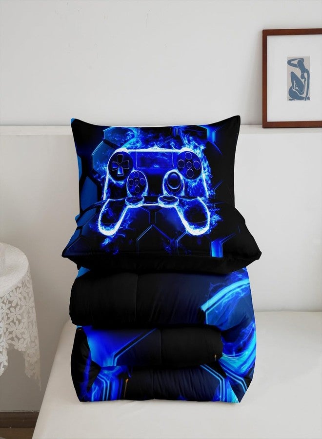 Feelyou Kids Boys Gamer Comforter Set Blue and Black Game Gaming Bedding Set King Size for Kids Teens Honeycomb Game Console Comforter - Image 5