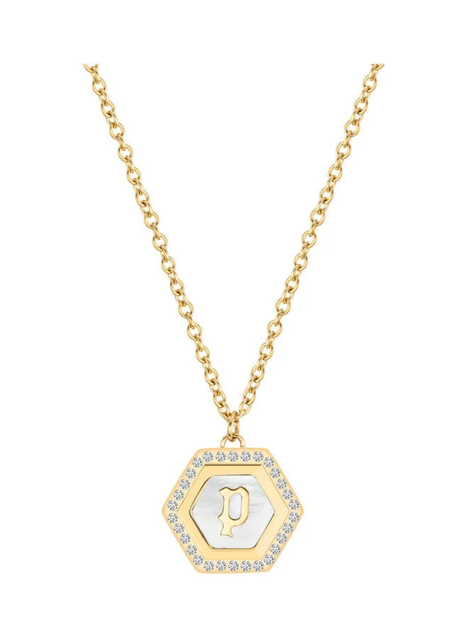 POLICE Ornate Gold plated with Mother of Pearl and Crystals Pendant Necklace for Women