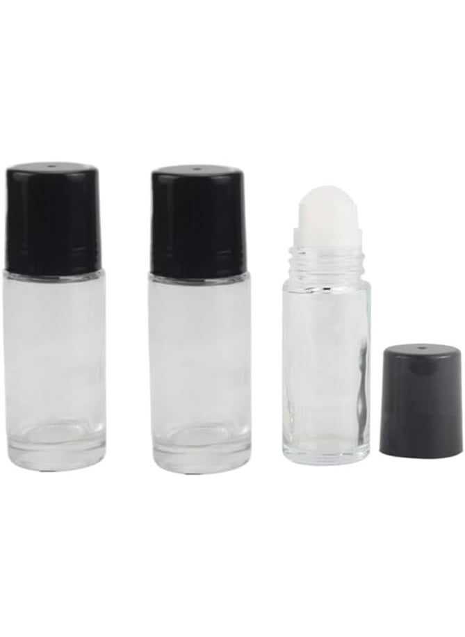 Honkenda 50ml Glass Roll On Bottles with Black Cap, Clear Empty Roller Bottles with Plastic Roller Ball, Travel DIY Leak-Proof Massage Refillable Cosmetic Roller Bottles Containers (1.7 Oz, 3 Pack) 