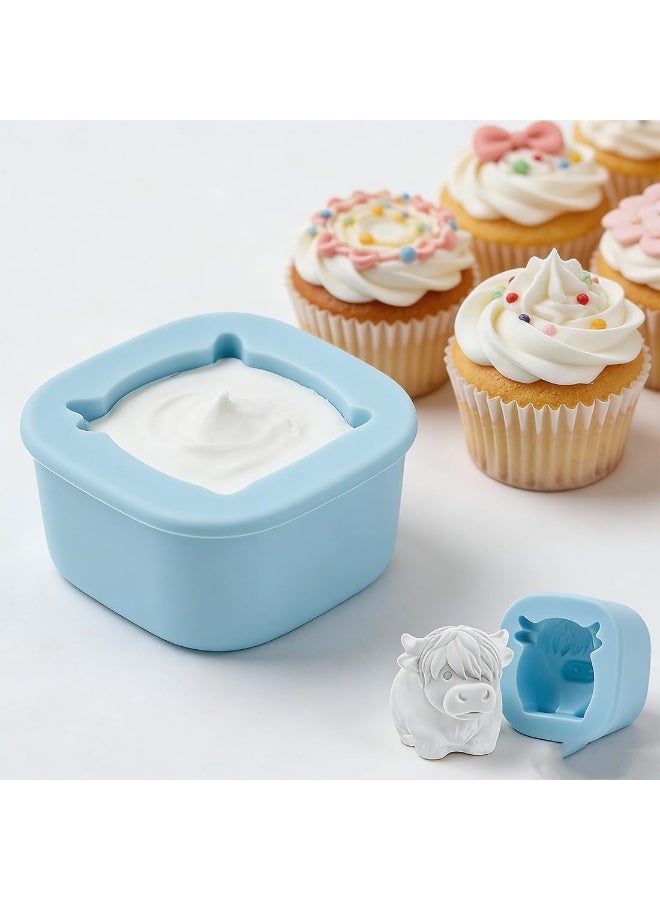 ECLux Mini Highland Cow Ice Cube Mold – Cute 3D Ice for Drinks, Parties & Gifts, Novelty Highland Cow Ice Mold, Funny Easter Icecube Tray Silicone Cow, Easy Release, for DIY Gift (Blue*6+1) - Image 3