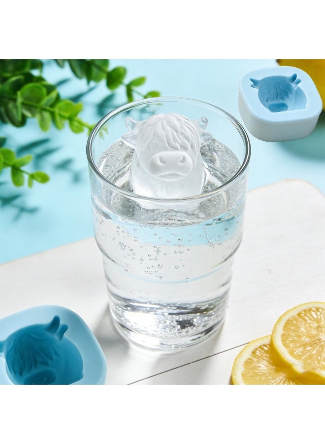 ECLux Mini Highland Cow Ice Cube Mold – Cute 3D Ice for Drinks, Parties & Gifts, Novelty Highland Cow Ice Mold, Funny Easter Icecube Tray Silicone Cow, Easy Release, for DIY Gift (Blue*6+1) - Image 4