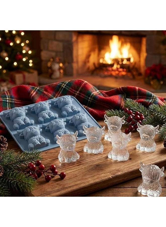 ECLux Mini Highland Cow Ice Cube Mold – Cute 3D Ice for Drinks, Parties & Gifts, Novelty Highland Cow Ice Mold, Funny Easter Icecube Tray Silicone Cow, Easy Release, for DIY Gift (Blue*6+1) - Image 5