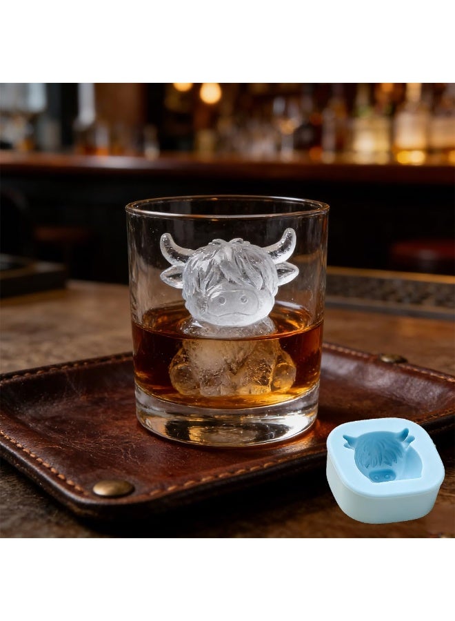 ECLux Mini Highland Cow Ice Cube Mold – Cute 3D Ice for Drinks, Parties & Gifts, Novelty Highland Cow Ice Mold, Funny Easter Icecube Tray Silicone Cow, Easy Release, for DIY Gift (Blue*6+1) - Image 2