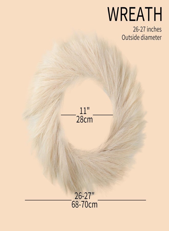 BSOKEIXD 27” Beige Pampas Grass Wreath for All Seasons ，for Front Door, Porch, Window，for DIY Arrangement Farmhouse Beach Boho Table Centerpieces Bathroom Bedroom Decor Fall - Image 5