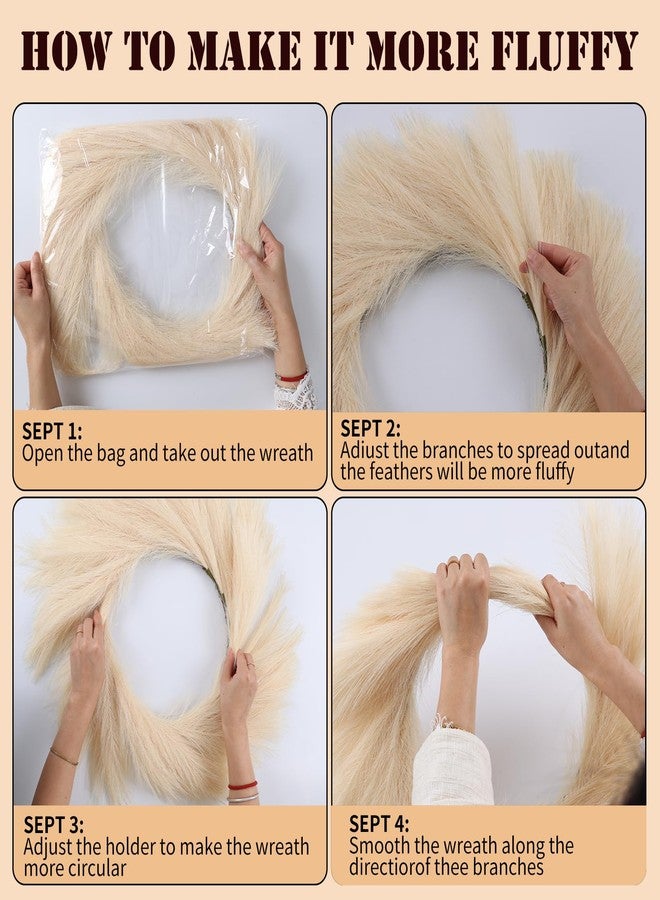 BSOKEIXD 27” Beige Pampas Grass Wreath for All Seasons ，for Front Door, Porch, Window，for DIY Arrangement Farmhouse Beach Boho Table Centerpieces Bathroom Bedroom Decor Fall - Image 4