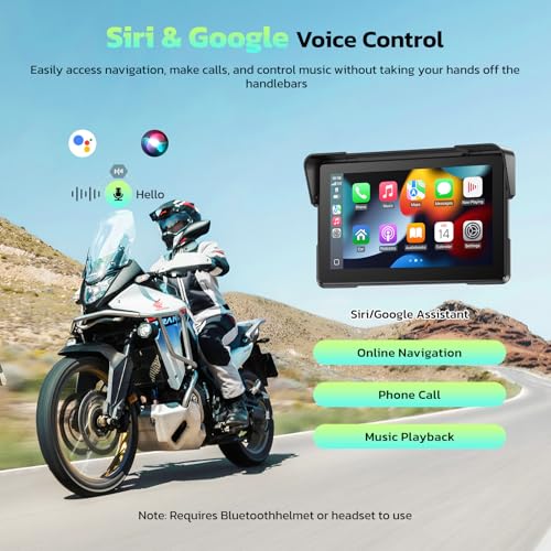 LAMTTO 7-Inch Wireless Motorcycle Carplay GPS Navigation System with Apple Carplay and Android Auto, Portable Moto Car Play Screen with Dual Bluetooth, Navigation, Siri, Google Assistant, Anti-Glare - Image 3