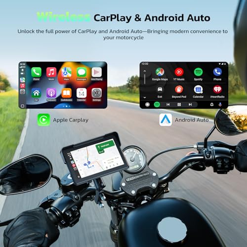 LAMTTO 7-Inch Wireless Motorcycle Carplay GPS Navigation System with Apple Carplay and Android Auto, Portable Moto Car Play Screen with Dual Bluetooth, Navigation, Siri, Google Assistant, Anti-Glare - Image 2
