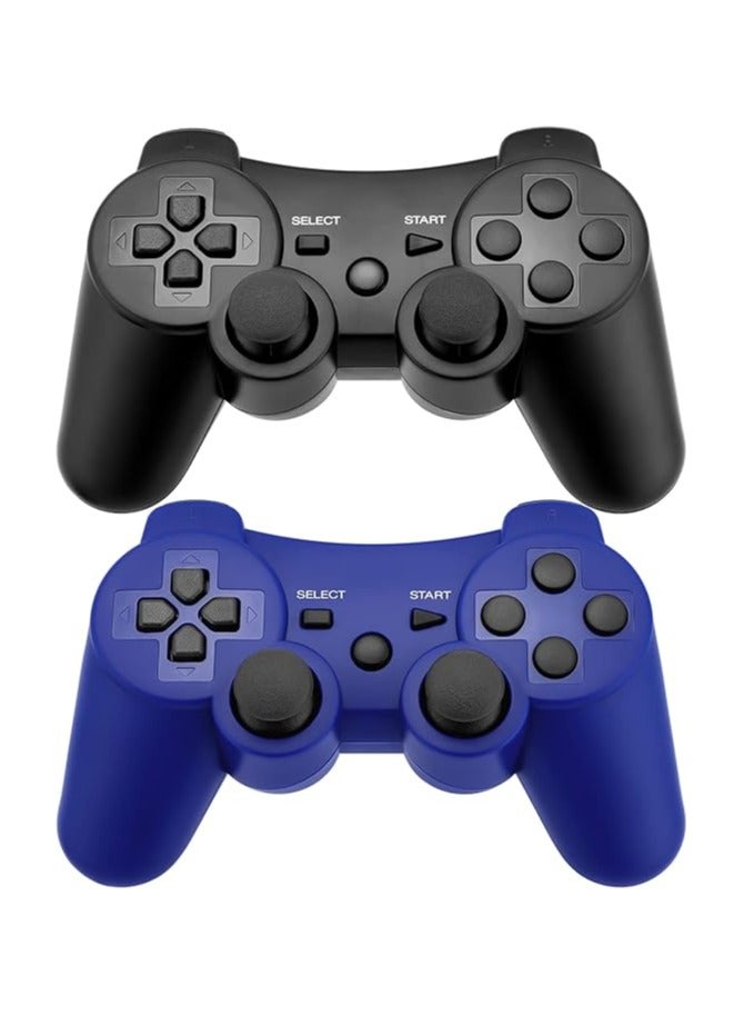 2 Wireless Controllers for PlayStation 3 with Charger Cord (Black + blue) - Image 1