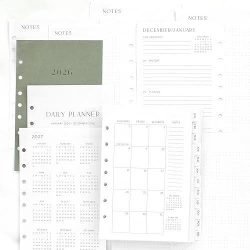 ZICOTO Beautiful 2026 Daily Planner Inserts for 7 Ring Binders – Durable A5 Paper Refill Set 5.5" x 8.3" - Refills Incl. Tabs & Monthly Calendar Spreads - From January 2026 - December 2026 - Image 2