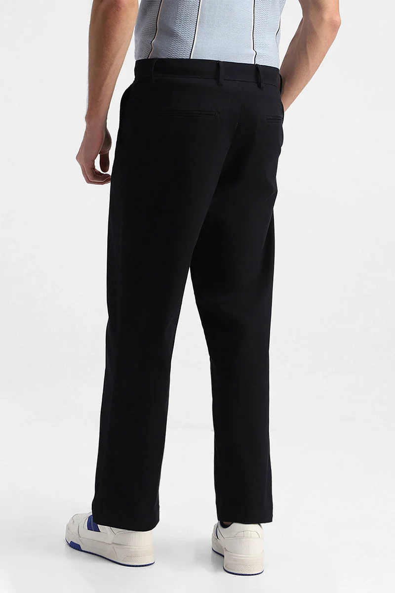 SNITCH Black Stretch Relaxed Fit Trousers for Men | Best Price UAE
