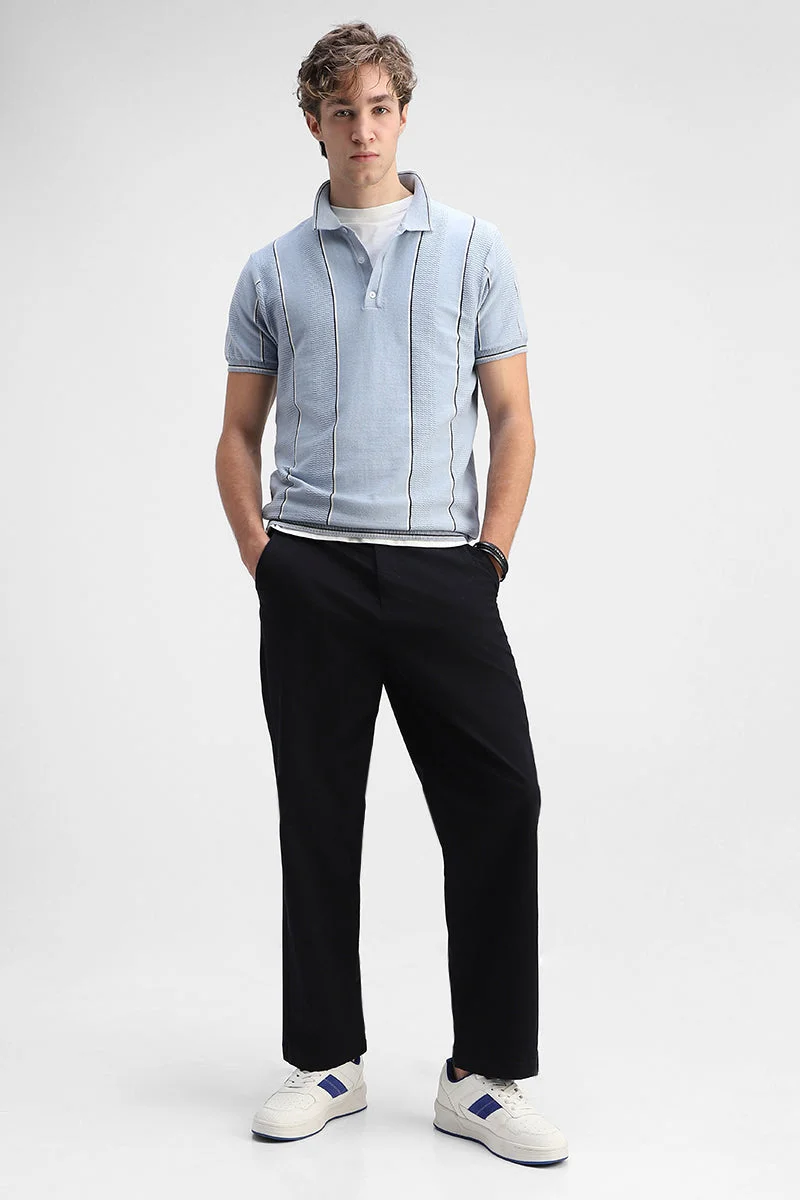 SNITCH Black Stretch Relaxed Fit Trousers for Men | Best Price UAE