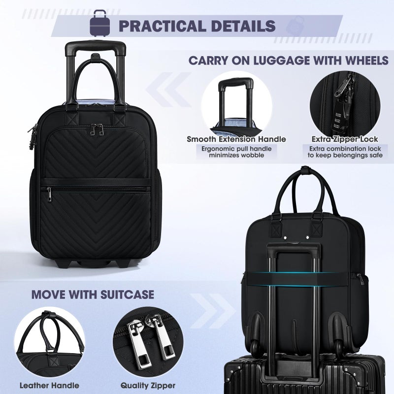RAINSMORE Underseat Carry On Luggage with Wheels, 16-inch Airline Approved Luggage Lightweight Softside Underseater Travel Suitcases Durable Overnight Bag Rolling Carry-on Bag for Women Men, Black - Image 5