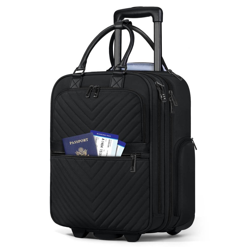 RAINSMORE Underseat Carry On Luggage with Wheels, 16-inch Airline Approved Luggage Lightweight Softside Underseater Travel Suitcases Durable Overnight Bag Rolling Carry-on Bag for Women Men, Black - Image 1