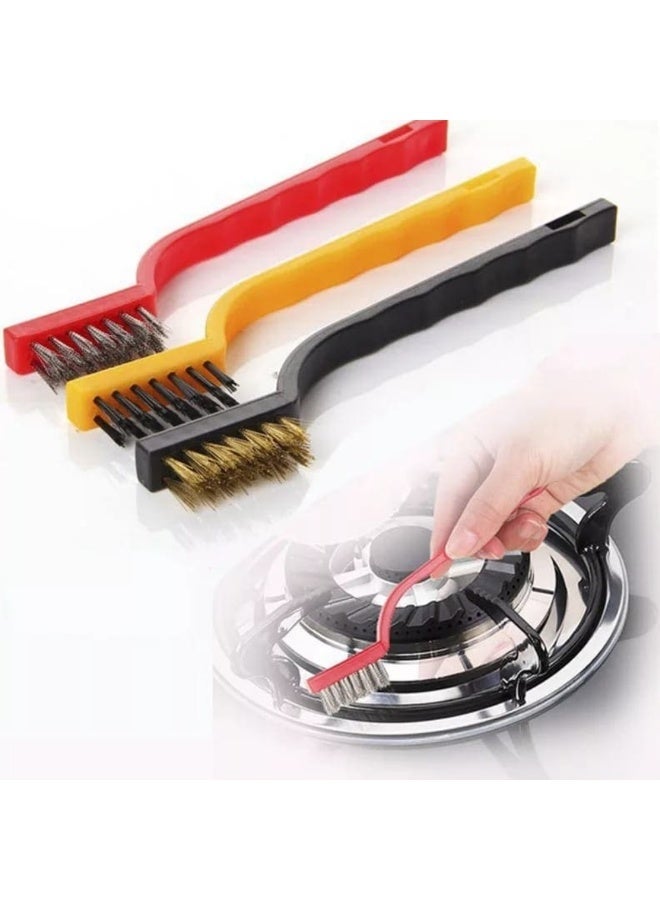 AMM 3pcs Wire Brush Set – Stainless Steel, Brass & Nylon Cleaning Brushes for Kitchen & Rust Removal - Image 1