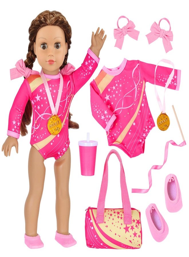 UNICORN ELEMENT 18 Inch Doll Gymnastics Clothes Set - Accessories for 18 Inch Dolls, Total 8 Pcs - Star Shaped Pattern Leotard, Gym Bag Headband, Gift for Girls (No Dolls) - Image 1