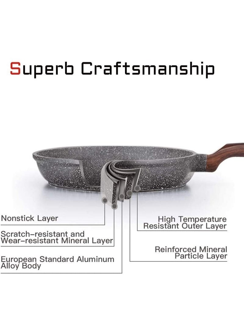 Nonstick Granite Frying Pan Skillet, Non Stick Omelette Fry Pans, Omelet Egg Pan, Stone Cookware Chef's Pan, Induction Compatible, PFOA Free (Gray, 9.5 Inch) - Image 4