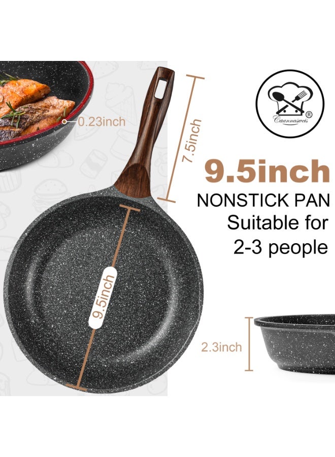 Nonstick Granite Frying Pan Skillet, Non Stick Omelette Fry Pans, Omelet Egg Pan, Stone Cookware Chef's Pan, Induction Compatible, PFOA Free (Gray, 9.5 Inch) - Image 2