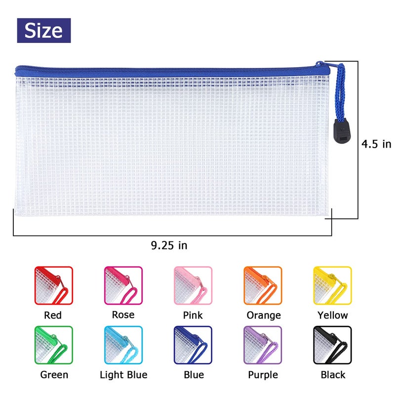 Tamaki 10 Pack Mesh Zipper Pouch Document Waterproof Zip File Bags Plastic Pencil Pouches A6 Size for Classroom Organization School Office Supplies(Colorful) - Image 3