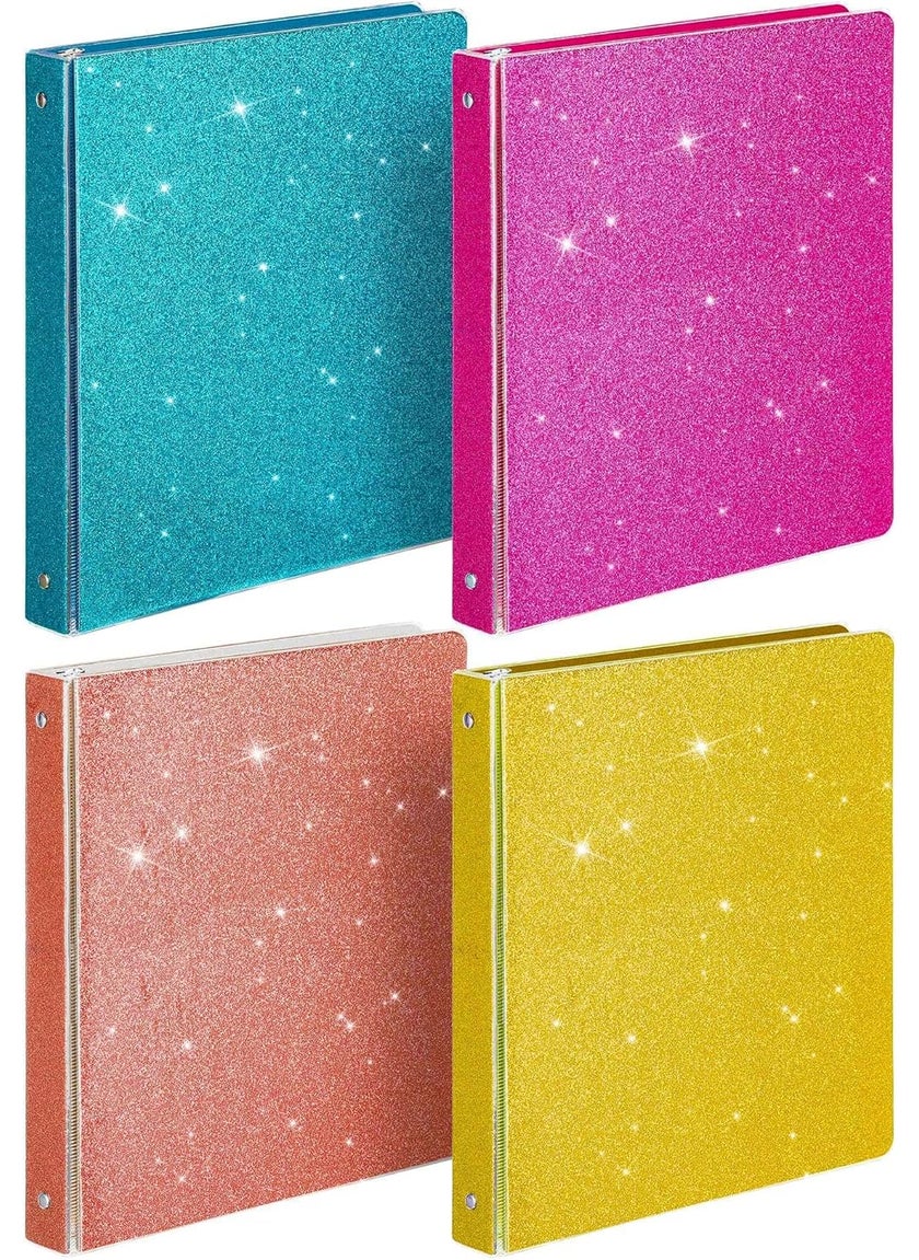 Zhehao Zhehao 4 Pieces 3 Ring Binder Glitter 1 Inch Round Ring Binder Organizer Cute Office Accessories for Office 1161 x 1024 x 138 Inches Gold Rose Pink Rose Gold Light Blue  - Image 1