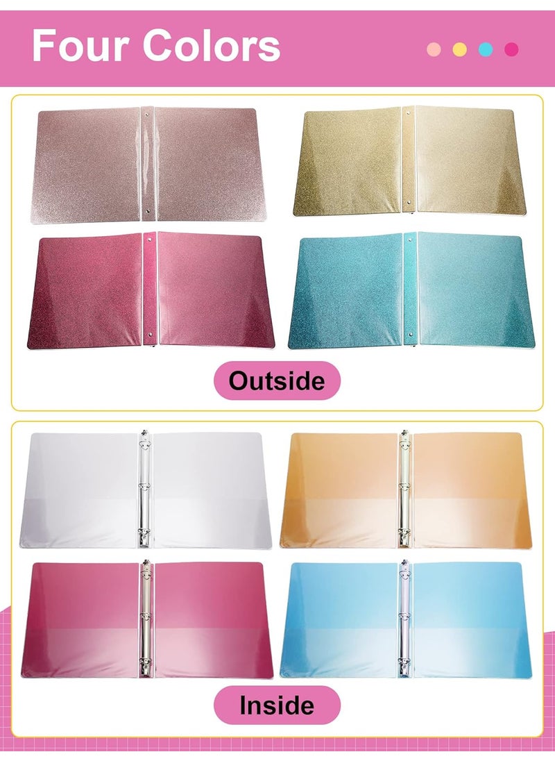Zhehao Zhehao 4 Pieces 3 Ring Binder Glitter 1 Inch Round Ring Binder Organizer Cute Office Accessories for Office 1161 x 1024 x 138 Inches Gold Rose Pink Rose Gold Light Blue  - Image 5