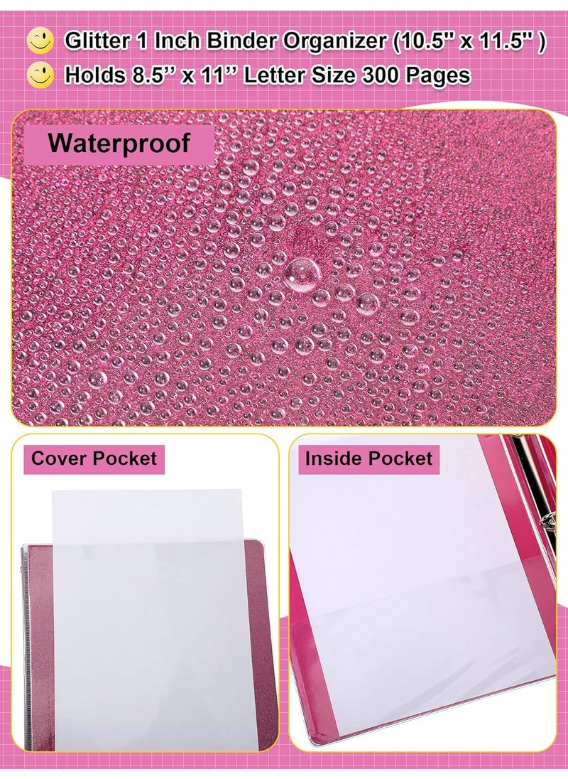 Zhehao Zhehao 4 Pieces 3 Ring Binder Glitter 1 Inch Round Ring Binder Organizer Cute Office Accessories for Office 1161 x 1024 x 138 Inches Gold Rose Pink Rose Gold Light Blue  - Image 4