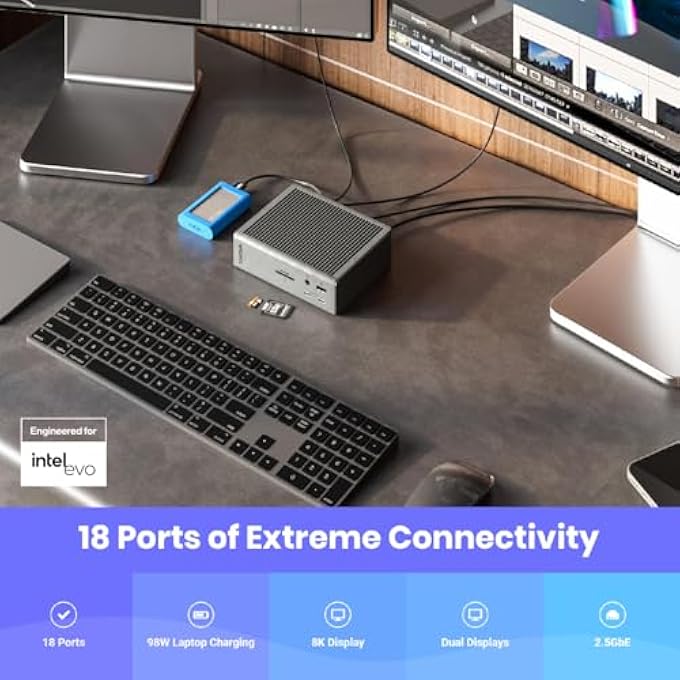CalDigit TS4 THUNDERBOLT 4 DOCK - 18 PORTS, 98W CHARGING, 3X THUNDERBOLT 4 40GB/S, 5 X USB-A, 3 X USB-C (10GB/S), 2.5GBE, SINGLE 8K OR DUAL 6K 60HZ DISPLAYS, MAC, PC, CHROME COMPATIBLE WITH 0.8M CABLE - Image 3