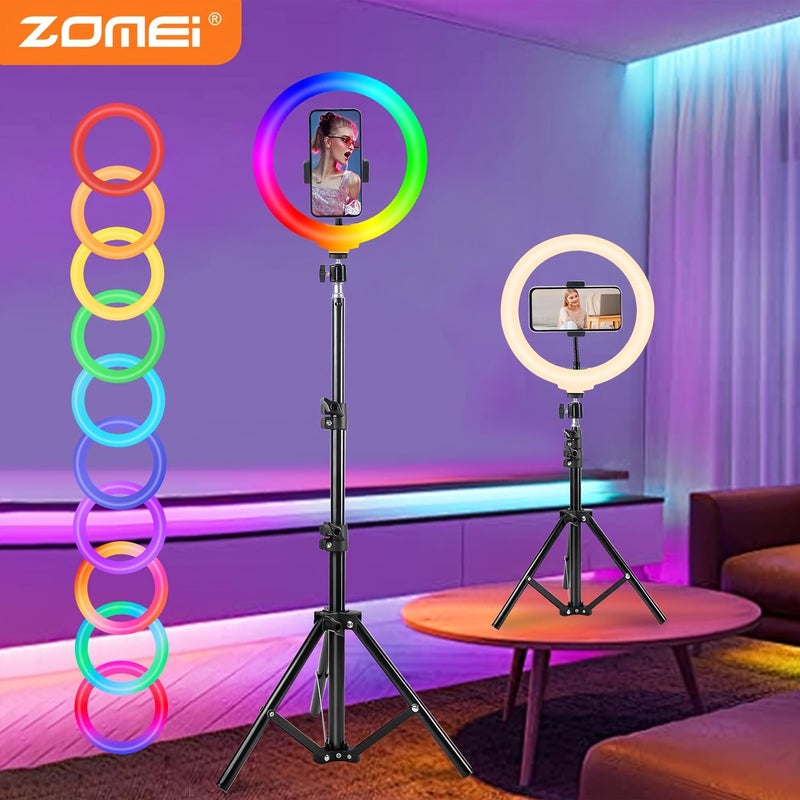 ZOMEI ضوء حلقة LED أسود 10 بوصة مع حامل ثلاثي القوائم 43 بوصة 38 وضع لوني إمداد طاقة USB - Image 1