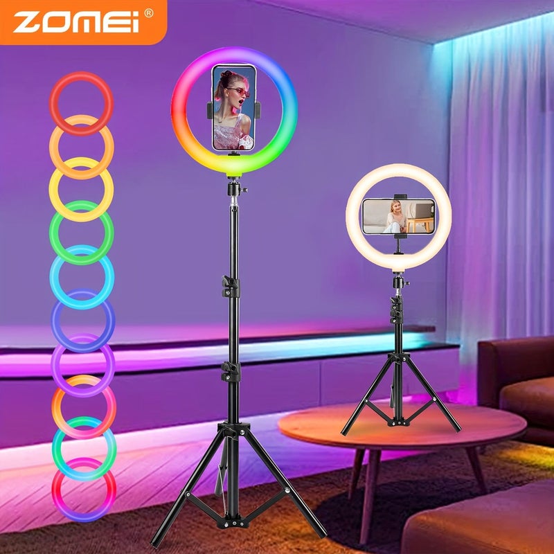 ZOMEI ضوء حلقة LED أسود 10 بوصة مع حامل ثلاثي القوائم 43 بوصة 38 وضع لوني إمداد طاقة USB - Image 2