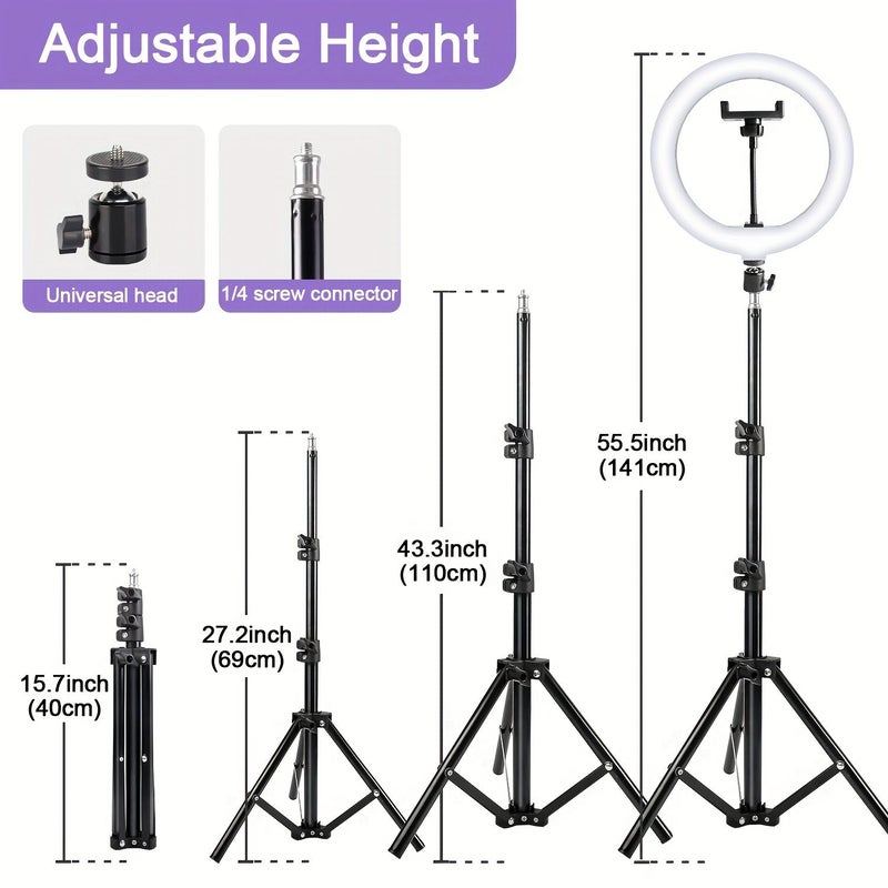 ZOMEI ضوء حلقة LED أسود 10 بوصة مع حامل ثلاثي القوائم 43 بوصة 38 وضع لوني إمداد طاقة USB - Image 3