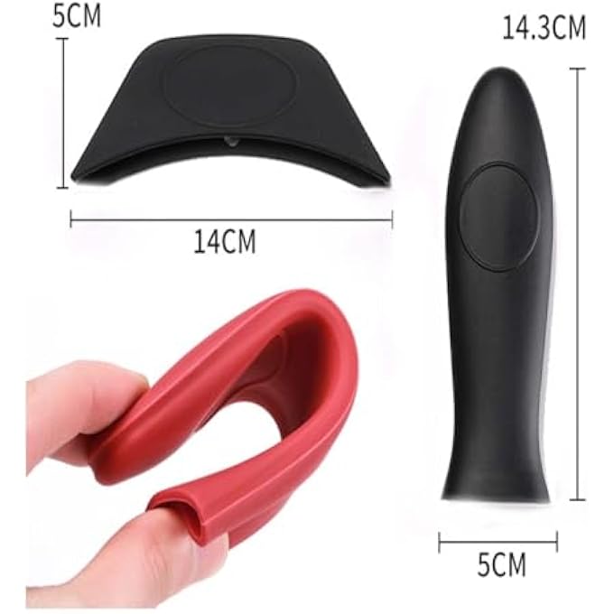 ريحني طقم حامل مقابض ساخنة من السيليكون الأسود مكون من قطعتين، غطاء مقبض مقلاة من الحديد الزهر المقاوم للحرارة، حامل مقبض لمقالي القلي المصنوعة من الحديد الزهر - Image 2