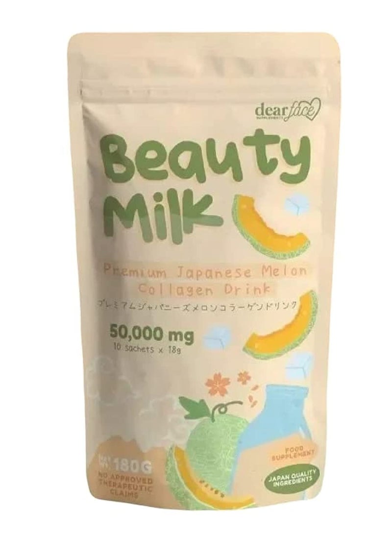 dear face - Dear Face Beauty Milk – Premium Japanese Melon Collagen Drink (180g, 10 Sachets) - Image 1