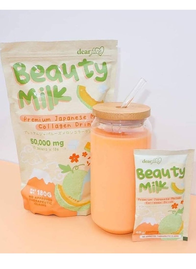dear face - Dear Face Beauty Milk – Premium Japanese Melon Collagen Drink (180g, 10 Sachets) - Image 1