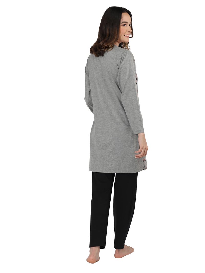 Duchess Women's Cotton Blend Printed Night Suit Pack Of 2 (Fbansa701Gryxl_Grey, Black_Xl, Relaxed, Xlarge) - Image 3