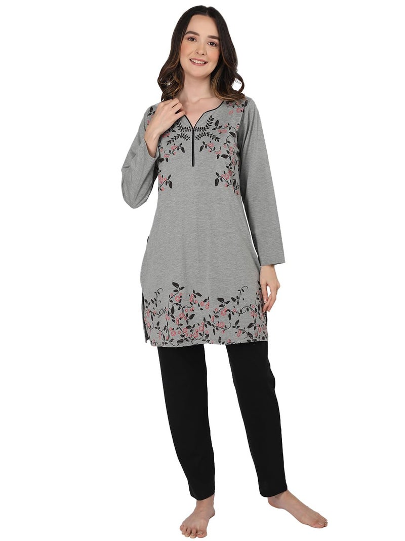 Duchess Women's Cotton Blend Printed Night Suit Pack Of 2 (Fbansa701Gryxl_Grey, Black_Xl, Relaxed, Xlarge) - Image 1