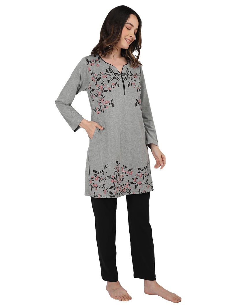 Duchess Women's Cotton Blend Printed Night Suit Pack Of 2 (Fbansa701Gryxl_Grey, Black_Xl, Relaxed, Xlarge) - Image 5