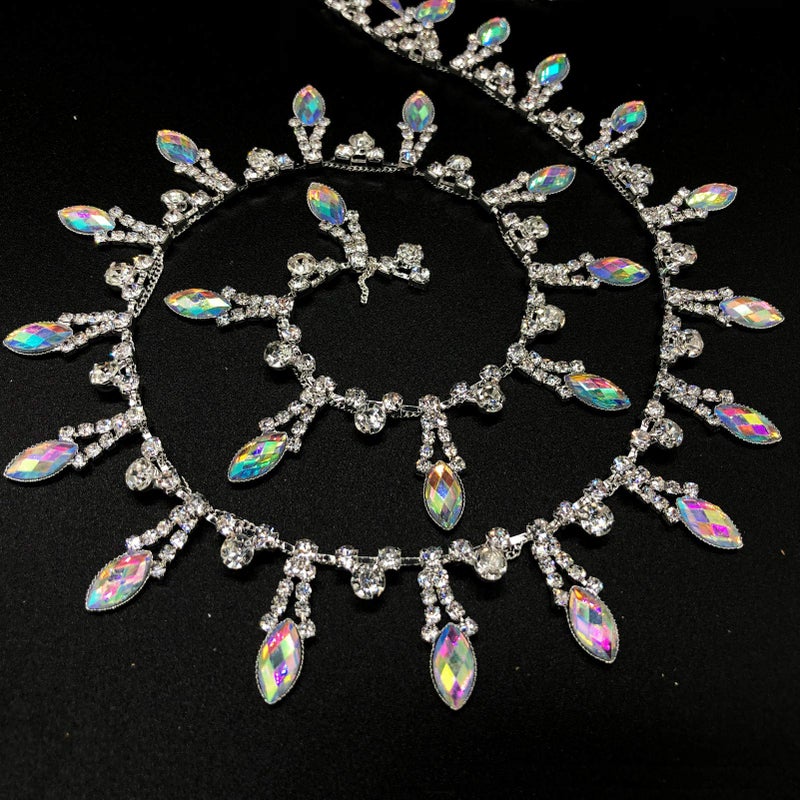 Towenm 1 Yard Rhinestone Tassel Chain Trim Crystal Close Chain Applique for Sewing Crafts Wedding Bridal Party Christmas DIY Decoration Silver 1 Yard