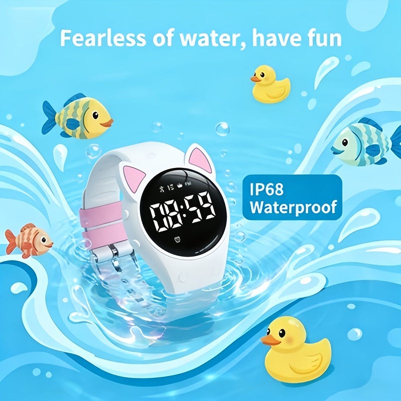 Cat Ear LED Smartwatch Vibrating Alarm Fitness Tracker Black Blue - Image 3