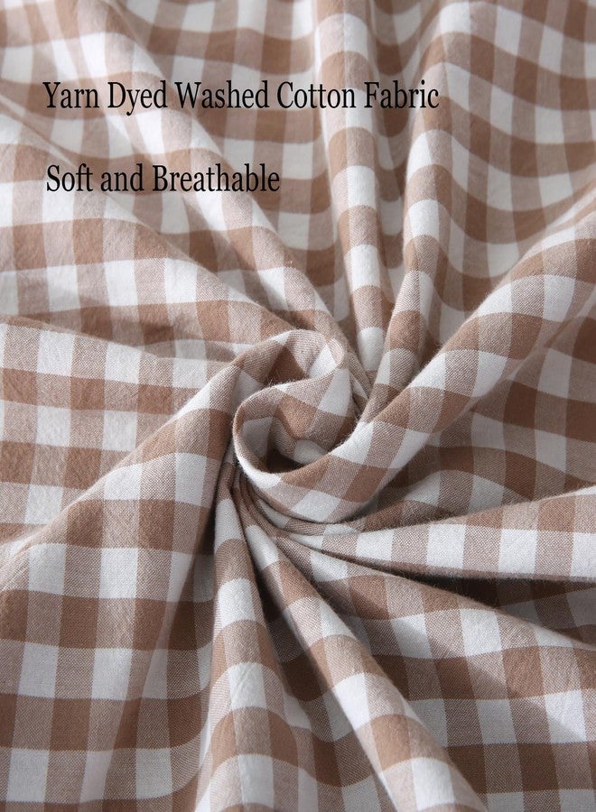 Silnuo Taupe/White Plaid Pillow Shams King Size Set of 2, Washed Cotton Shabby Checkered Gingham Bed Pillow Covers 20"x36" - Image 5