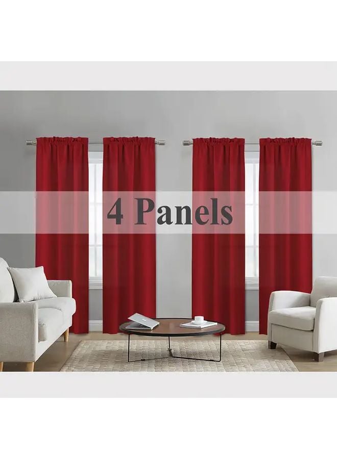 Red Filter Curtain Set 4 Panels 37x63 Inches with Rod Top for Living Room Bedroom - Image 1