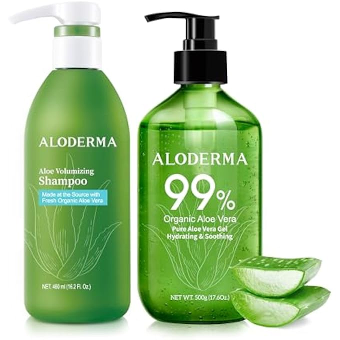 Aloderma Aloe Hair & Body Care Set: Volumizing Shampoo, Aloe Vera Gel 500g